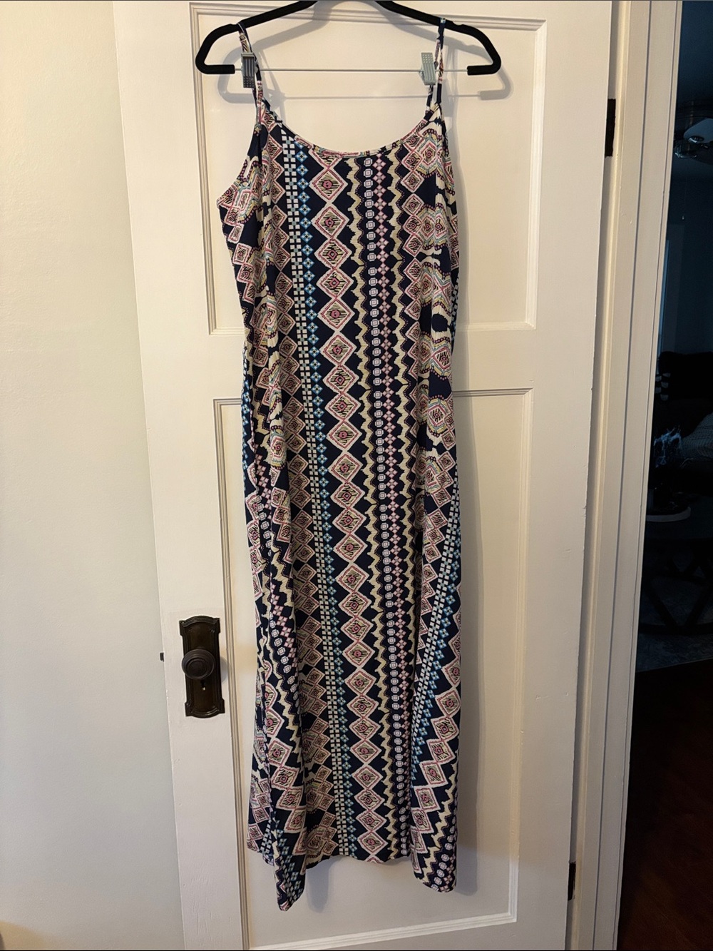 Sleeveless Navy Aztec Maxi Dress